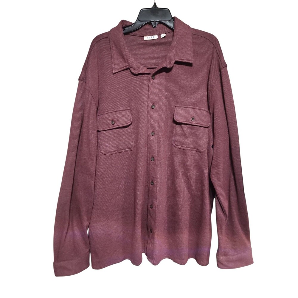 ROWM Men’s 3XT Burgundy Button-Front Long Sleeve Casual Overshirt - Picture 2 of 7
